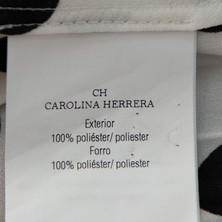 Pre Owned CH Carolina Herrera Monochrome Polka Dot Printed Chiffon Pleated Sleeveless Top L