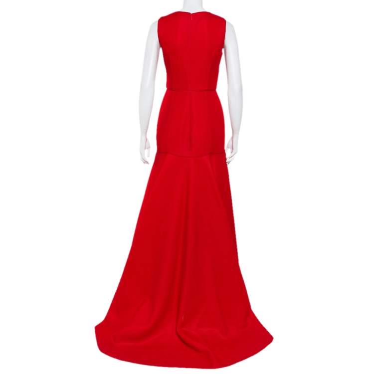 مملوكة مسبقًا CH Carolina Herrera Red Tricot Mesh Sleeveless Gown S