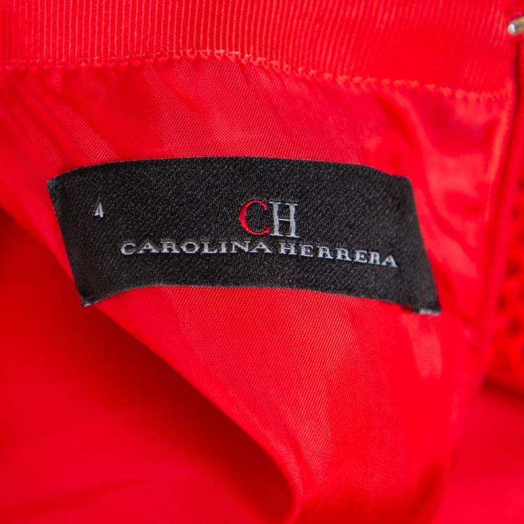 مملوكة مسبقًا CH Carolina Herrera Red Tricot Mesh Sleeveless Gown S