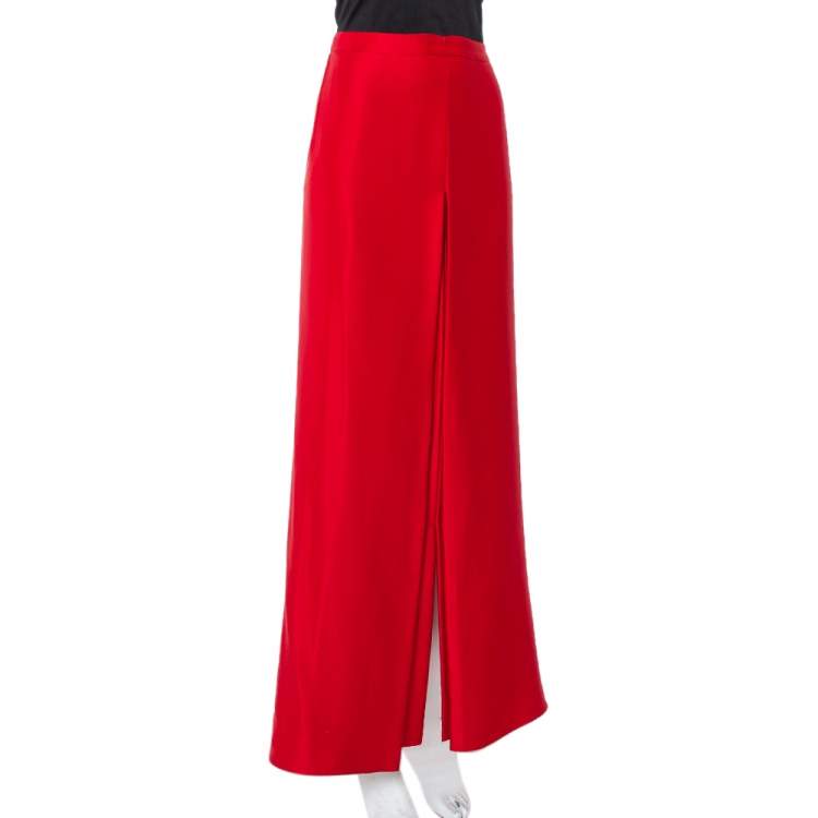Pre Owned CH Carolina Herrera Red Silk Satin Paneled Maxi Skirt M