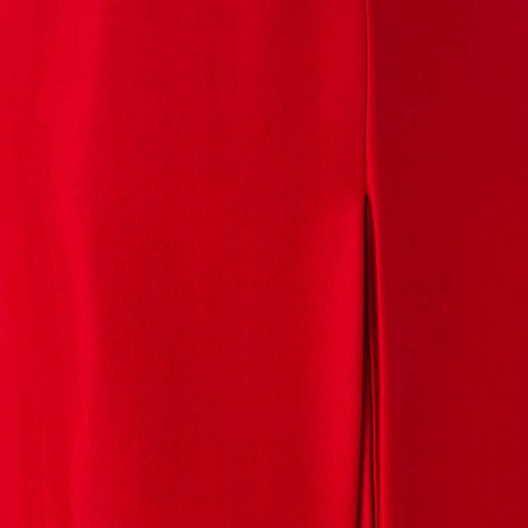 Pre Owned CH Carolina Herrera Red Silk Satin Paneled Maxi Skirt M