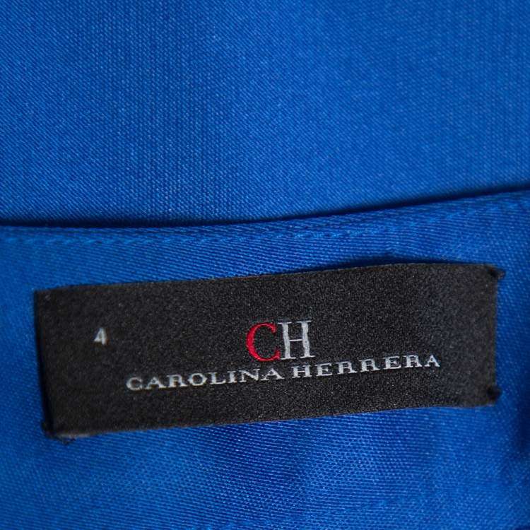 Pre Owned CH Carolina Herrera Royal Blue Taffeta Pleated Front Detail Asymmetric Hem Maxi Skirt S