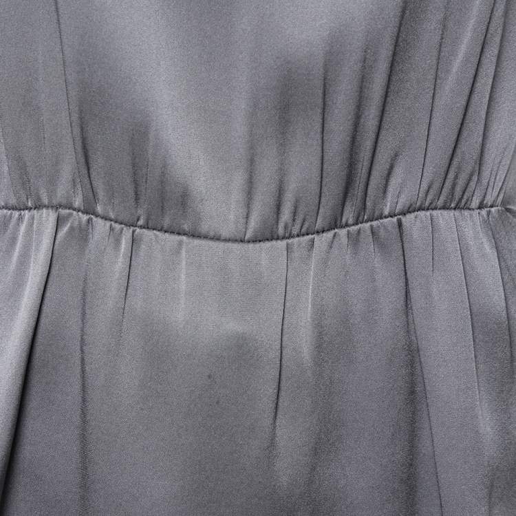 Pre Owned CH Carolina Herrera Grey Silk Satin Ruched Sleeveless Top L