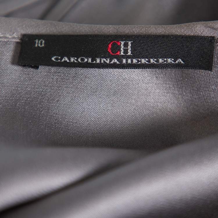 Pre Owned CH Carolina Herrera Grey Silk Satin Ruched Sleeveless Top L