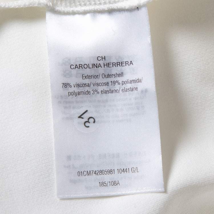 Pre Owned CH Carolina Herrera White Knit Contrast Trim Detail Belted Midi Dress L