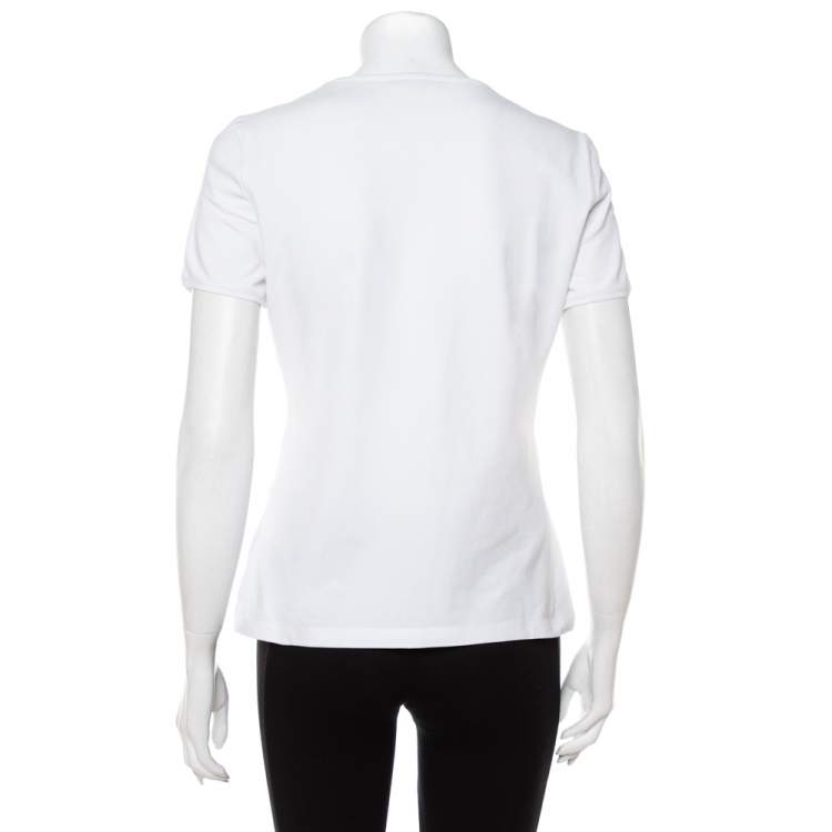 Pre Owned CH Carolina Herrera White Cotton Logo & Love Embroidered Top M