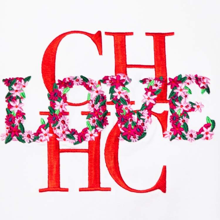 Pre Owned CH Carolina Herrera White Cotton Logo & Love Embroidered Top M