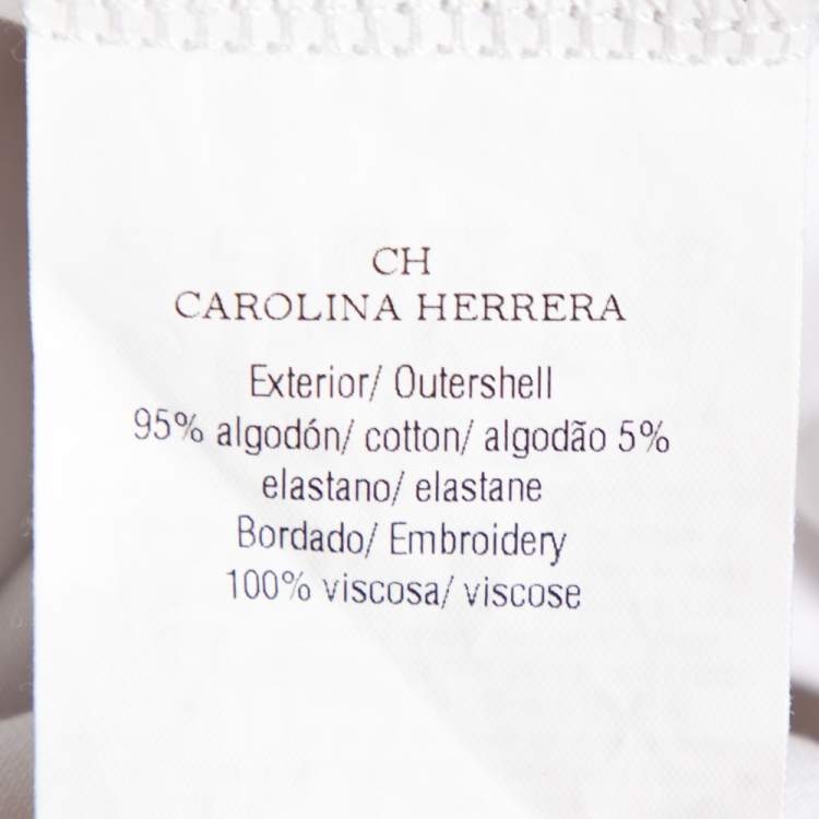 Pre Owned CH Carolina Herrera White Cotton Logo & Love Embroidered Top M