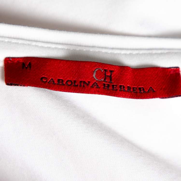 Pre Owned CH Carolina Herrera White Cotton Logo & Love Embroidered Top M