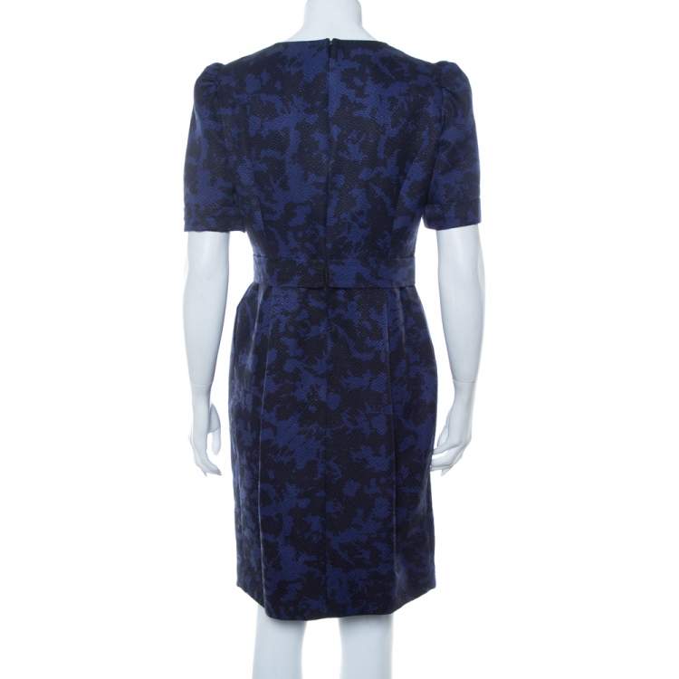 Pre Owned CH Carolina Herrera Purple & Black Jacquard Belted Mini Dress M