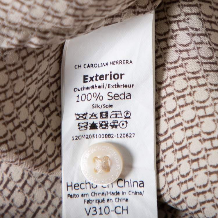 Pre Owned CH Carolina Herrera Beige Logo Printed Silk Button Front Shirt M