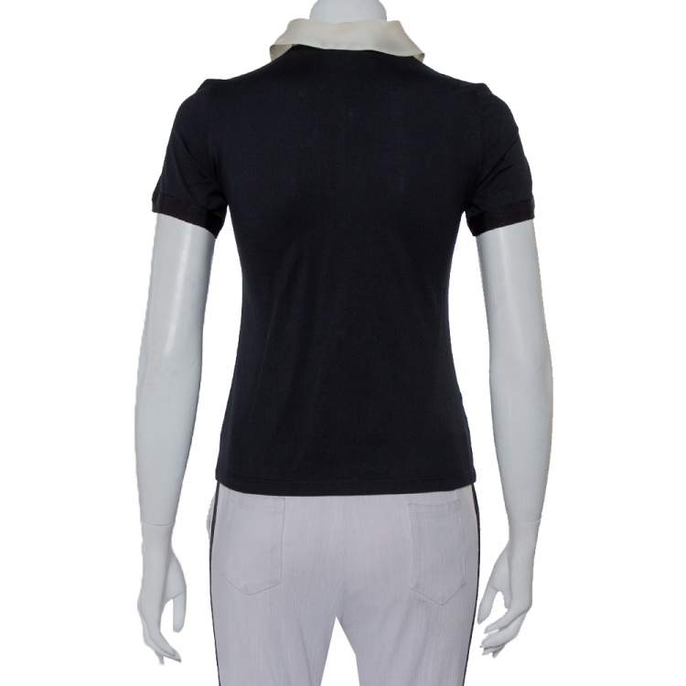 مملوكة مسبقًا CH Carolina Herrera Black Knit Contrast Trim Detail Polo T-Shirt XS