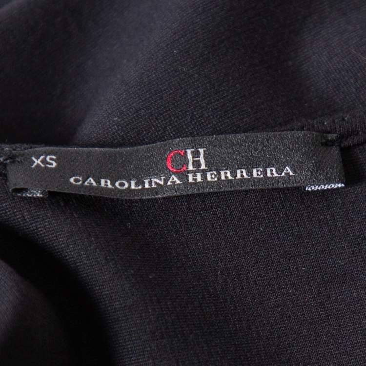 Pre Owned CH Carolina Herrera Black Knit Striped Trim & Bow Detail Mini Dress XS