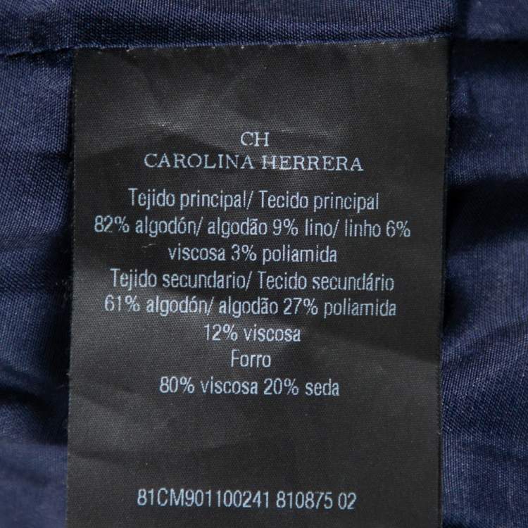 Pre Owned CH Carolina Herrera Indigo Painted Tweed Lace Detail Shift Dress S