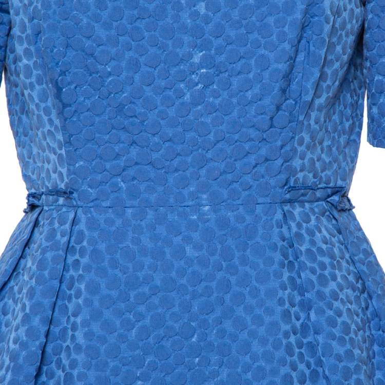 Pre Owned CH Carolina Herrera Blue Embossed Cotton Sheath Dress M