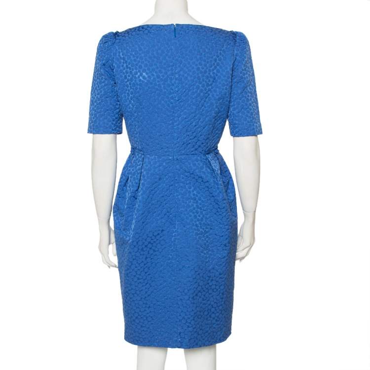 Pre Owned CH Carolina Herrera Blue Embossed Cotton Sheath Dress M