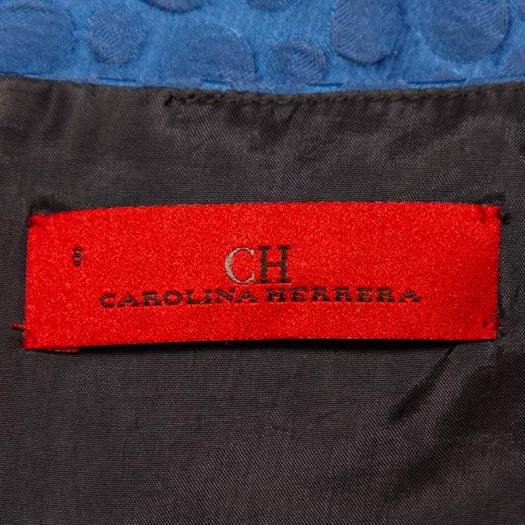 Pre Owned CH Carolina Herrera Blue Embossed Cotton Sheath Dress M