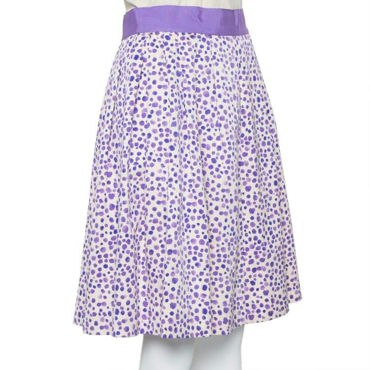 Pre Owned CH Carolina Herrera Beige & Purple Printed Silk & Cotton Pleated Skirt M