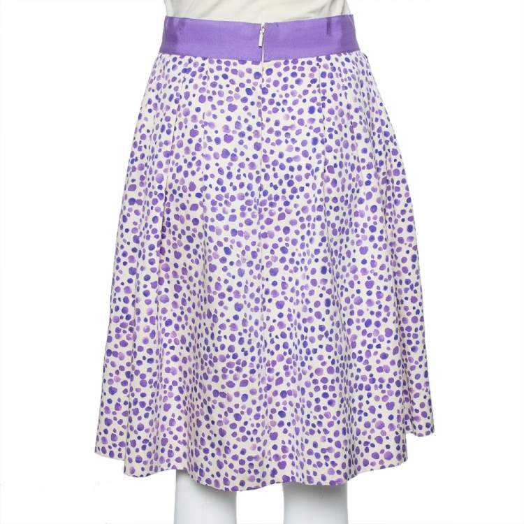 Pre Owned CH Carolina Herrera Beige & Purple Printed Silk & Cotton Pleated Skirt M