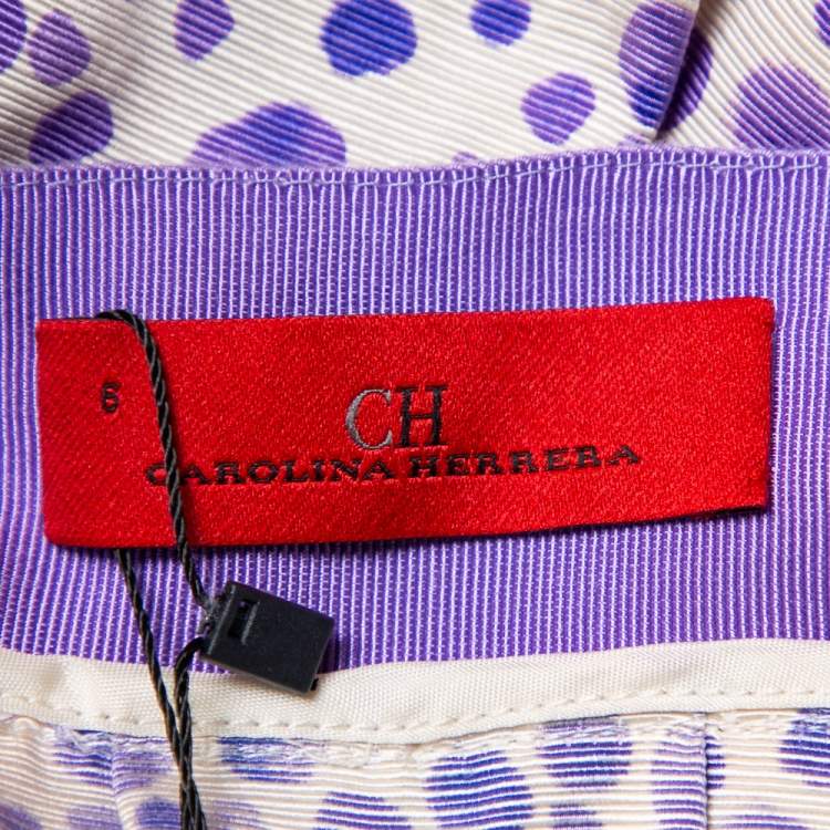 Pre Owned CH Carolina Herrera Beige & Purple Printed Silk & Cotton Pleated Skirt M