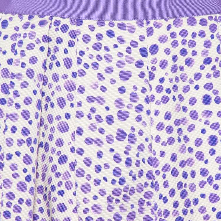Pre Owned CH Carolina Herrera Beige & Purple Printed Silk & Cotton Pleated Skirt M