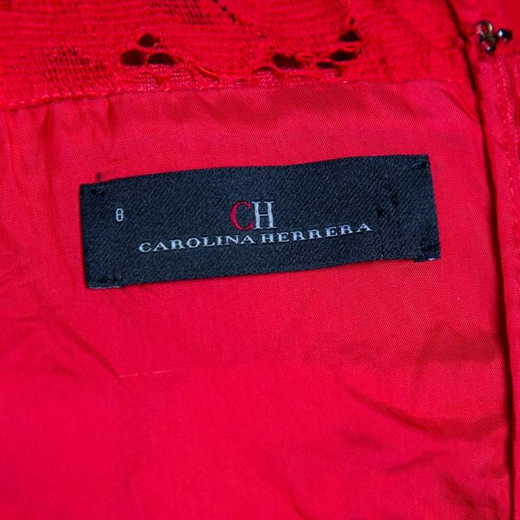 Pre Owned CH Carolina Herrera Red Lace & Mesh Paneled Sleeveless Mini Dress M