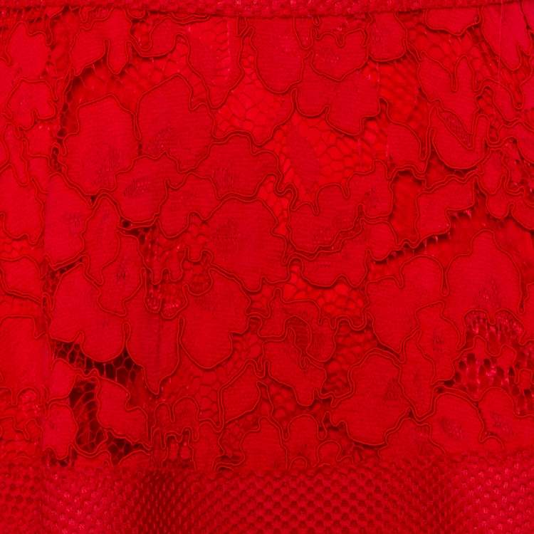 Pre Owned CH Carolina Herrera Red Lace & Mesh Paneled Sleeveless Mini Dress M