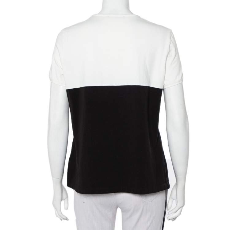 Pre Owned CH Carolina Herrera Monochrome Cotton Logo Embroidered Crewneck T-Shirt L