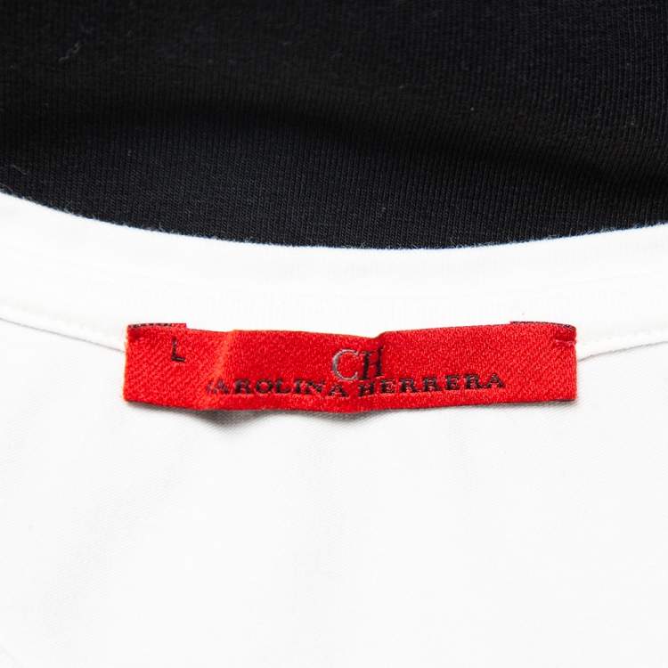 Pre Owned CH Carolina Herrera Monochrome Cotton Logo Embroidered Crewneck T-Shirt L