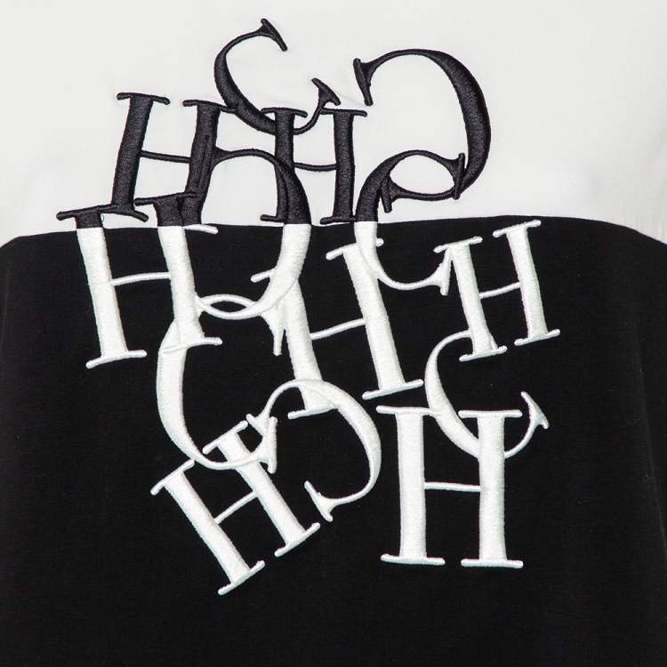Pre Owned CH Carolina Herrera Monochrome Cotton Logo Embroidered Crewneck T-Shirt L