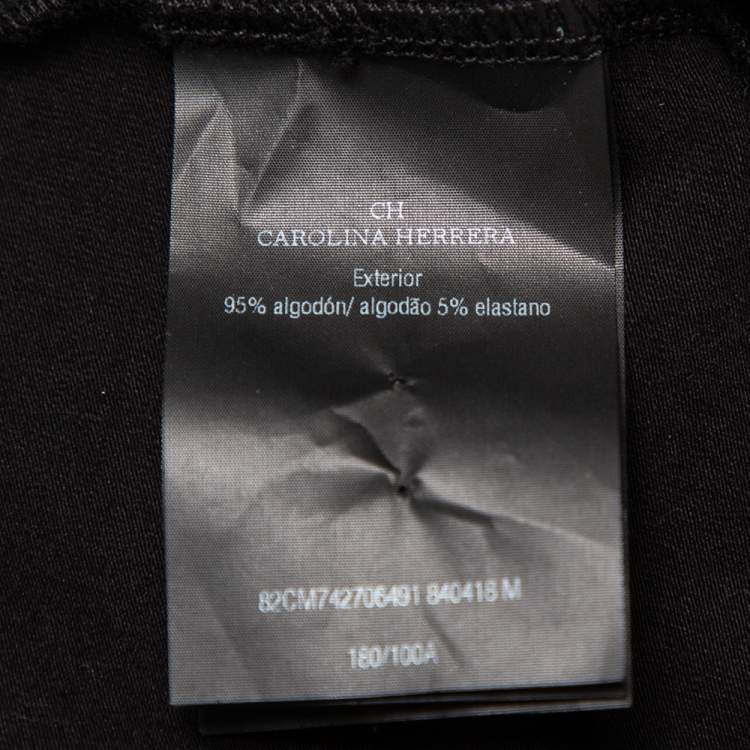 Pre Owned CH Carolina Herrera Black Logo Embroidered Cotton Pearl Detail Crewneck T-Shirt M