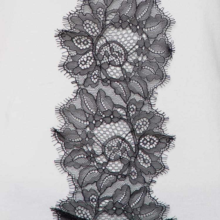 Pre Owned CH Carolina Herrera White Cotton Lace Trim Detail T-Shirt XS