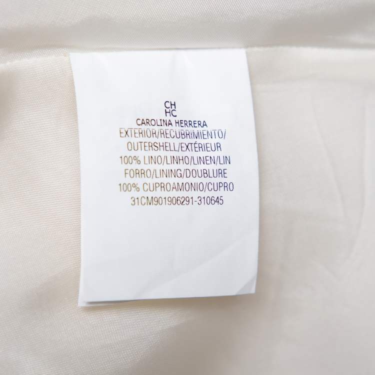 Pre Owned CH Carolina Herrera White Line Contrast Floral Embroidered Flared Belted Midi Dress S