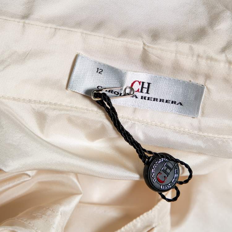 Pre Owned CH Carolina Herrera Cream Silk Front Tie Detail Lightweight Cropped Jacket L