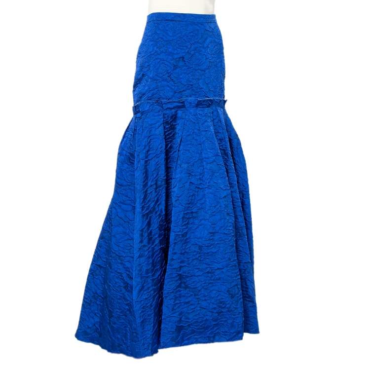 Pre Owned CH Carolina Herrera Royal Blue Textured Jacquard Maxi Skirt M