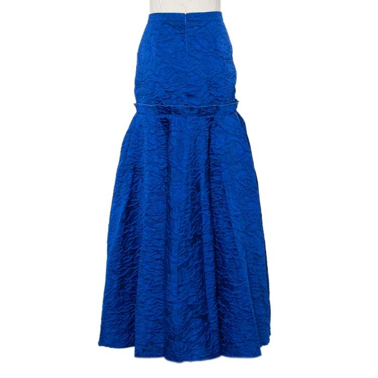 Pre Owned CH Carolina Herrera Royal Blue Textured Jacquard Maxi Skirt M