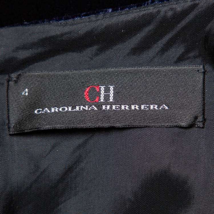Pre Owned CH Carolina Herrera Midnight Blue Velvet Bow Detail Sleeveless Maxi Dress S