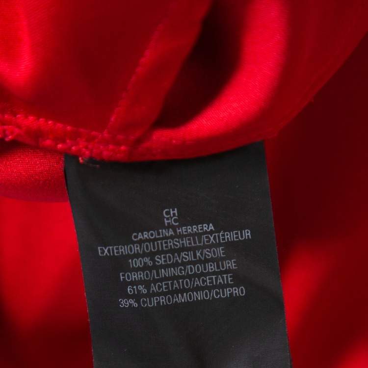 Pre Owned CH Carolina Herrera Red Silk Satin Contrast Belted Paper Bag Waist Maxi Skirt S