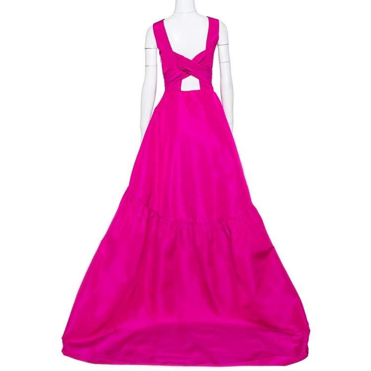 Pre Owned CH Carolina Herrera Magenta Taffeta Bow Tie Detail Asymmetric Hem Gown M