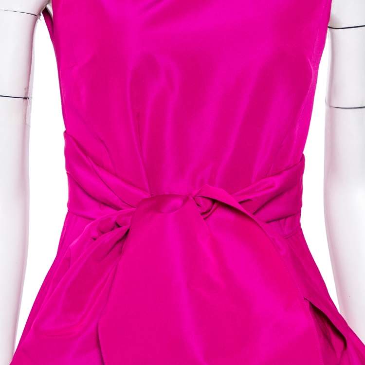 Pre Owned CH Carolina Herrera Magenta Taffeta Bow Tie Detail Asymmetric Hem Gown M