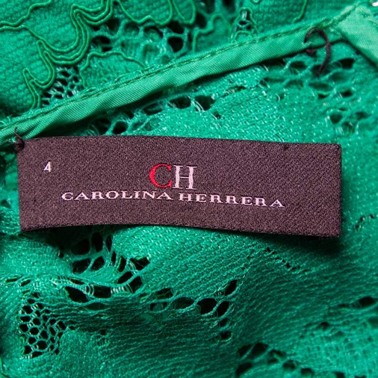 مملوكة مسبقًا CH Carolina Herrera Green Lace Bell Sleeve Detail Midi Dress S