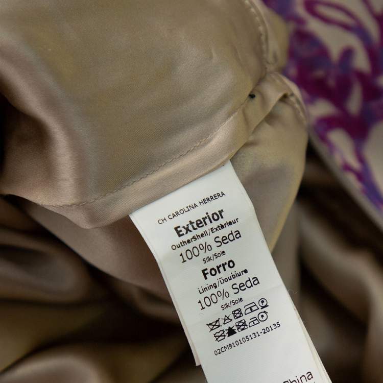 مملوكة مسبقًا CH Carolina Herrera Purple & Beige Printed Silk Waist Tie Detail Maxi Dress M