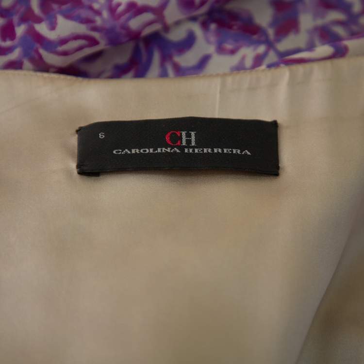 مملوكة مسبقًا CH Carolina Herrera Purple & Beige Printed Silk Waist Tie Detail Maxi Dress M