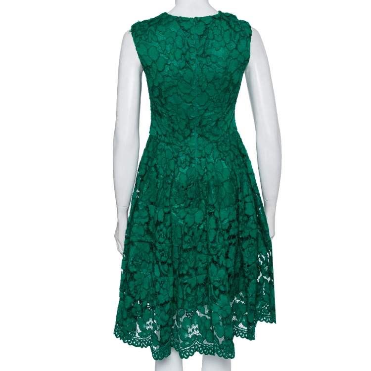 Pre Owned CH Carolina Herrera Green Lace Paneled Midi Dress XS