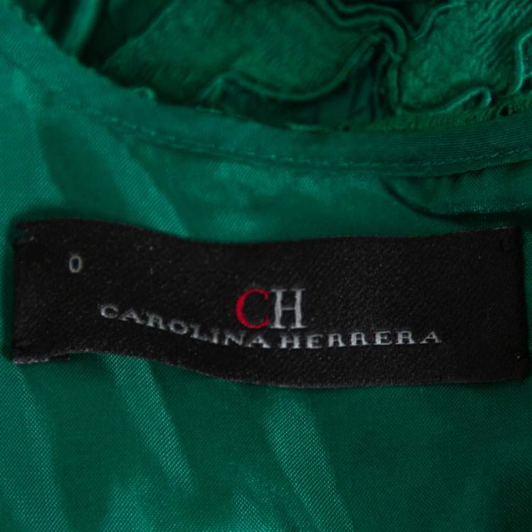 Pre Owned CH Carolina Herrera Green Lace Paneled Midi Dress XS