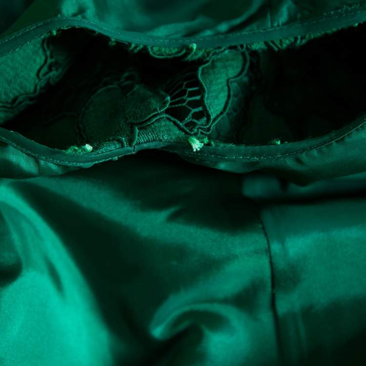Pre Owned CH Carolina Herrera Green Lace Paneled Midi Dress XS
