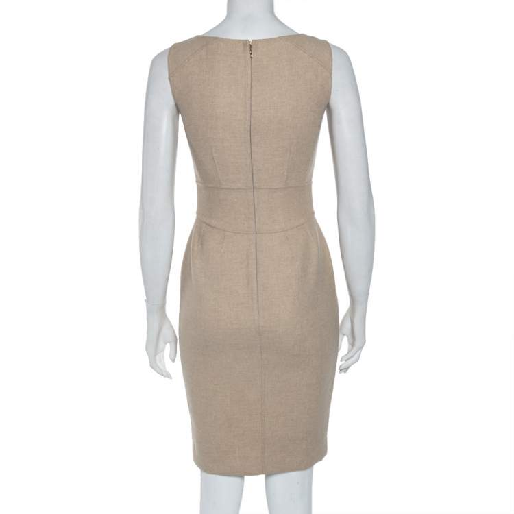 مملوكة مسبقًا CH Carolina Herrera Beige Wool Sleeveless Sheath Dress S