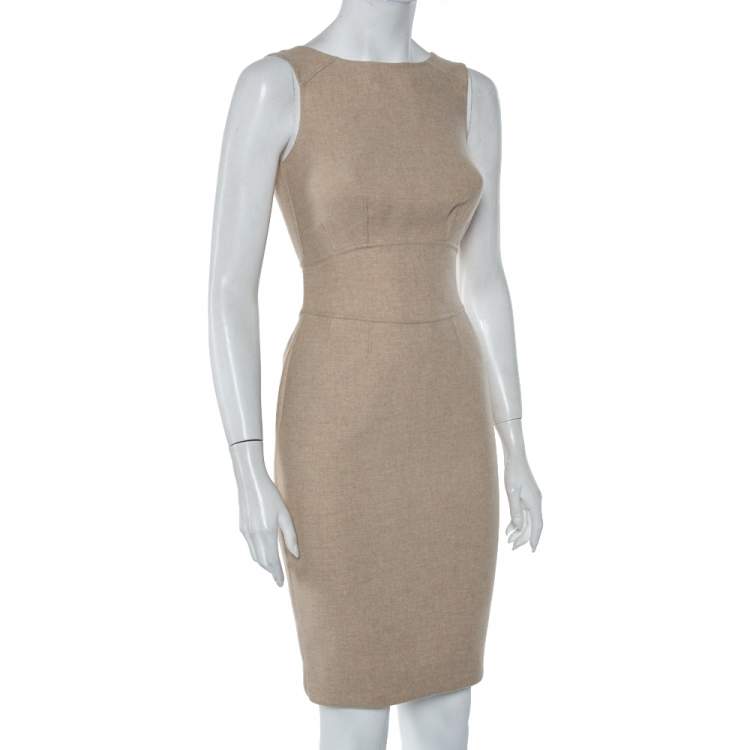 مملوكة مسبقًا CH Carolina Herrera Beige Wool Sleeveless Sheath Dress S