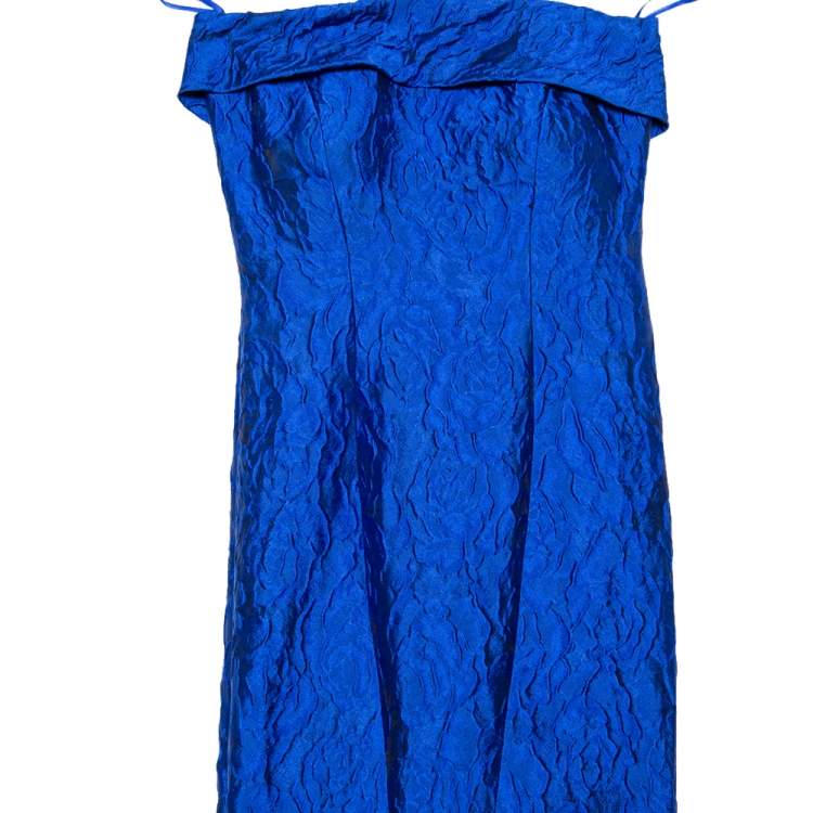 CH Carolina Herrera Royal Blue Jacquard Strapless Mermaid Gown XS