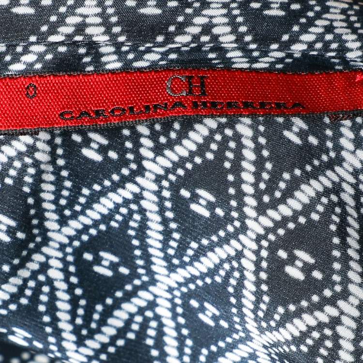 Pre Owned CH Carolina Herrera Navy Blue Printed Silk Blend Cowl Neck Top XS